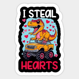 Kids I Steal Hearts Trex Dino Monster Truck Valentines Day Sticker